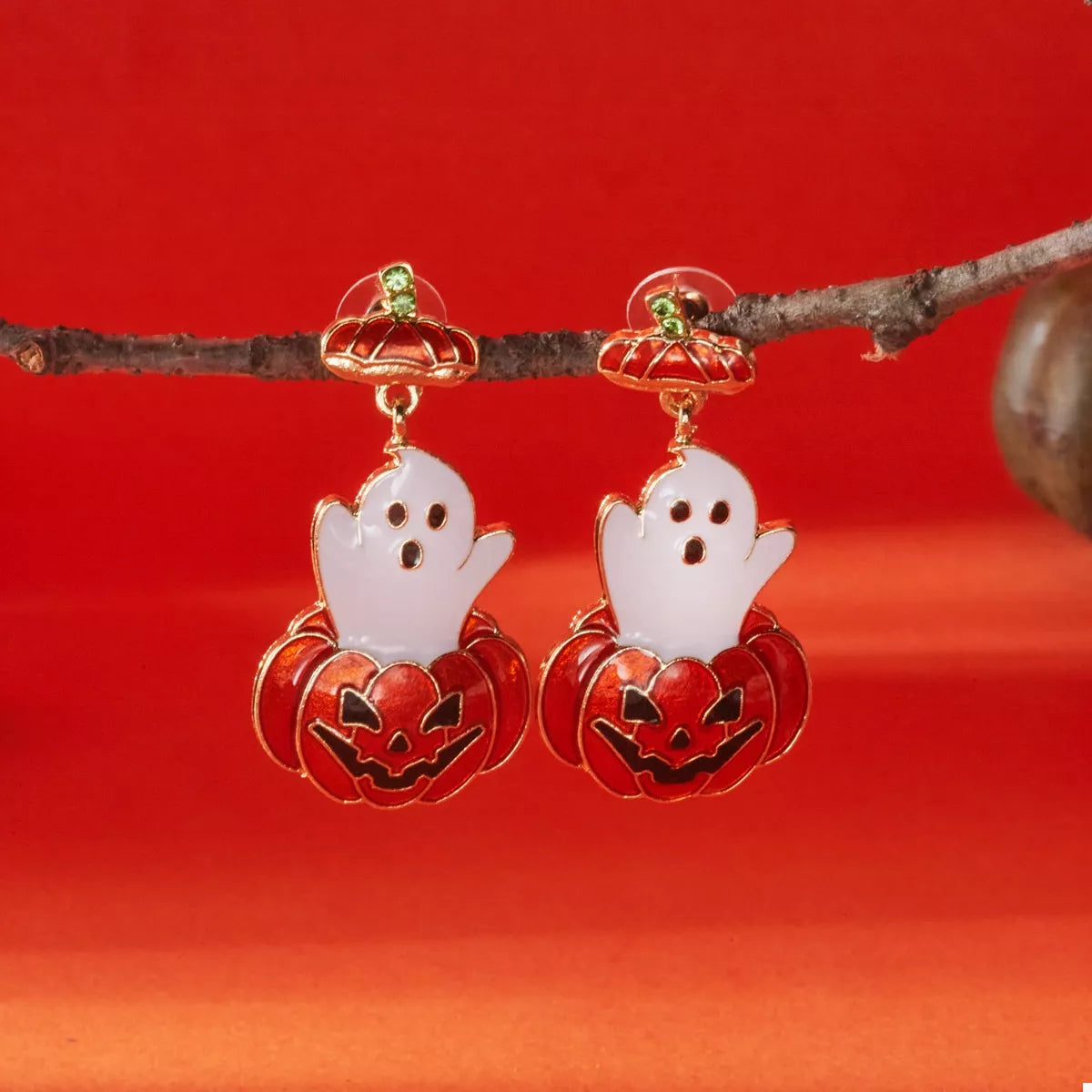 Fashorio Orange / One Size Halloween Ghost Pumpkin Dangle Earrings
