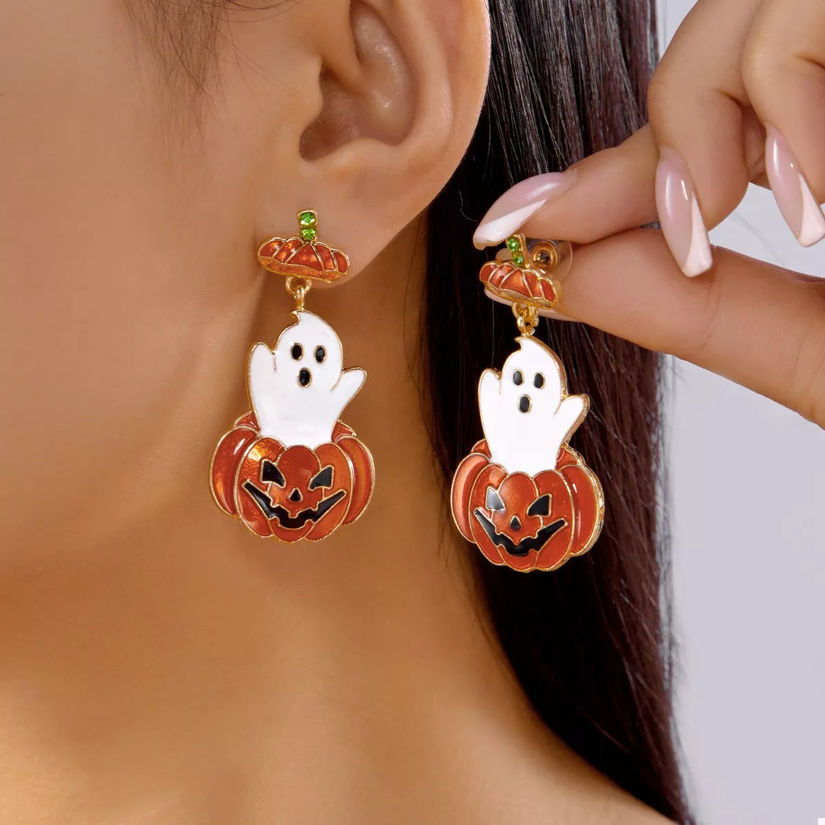 Fashorio Orange / One Size Halloween Ghost Pumpkin Dangle Earrings