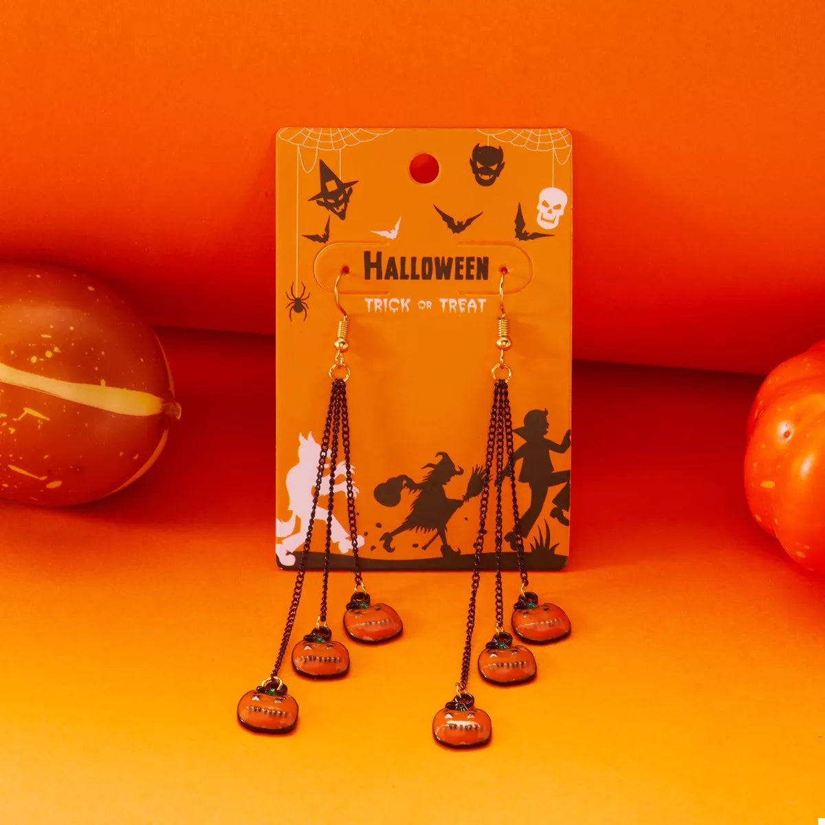 Fashorio Orange / One Size Halloween Pumpkin Chain Drop Earrings