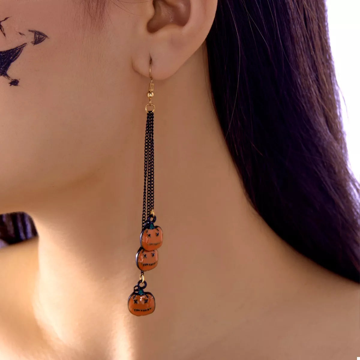 Fashorio Orange / One Size Halloween Pumpkin Chain Drop Earrings