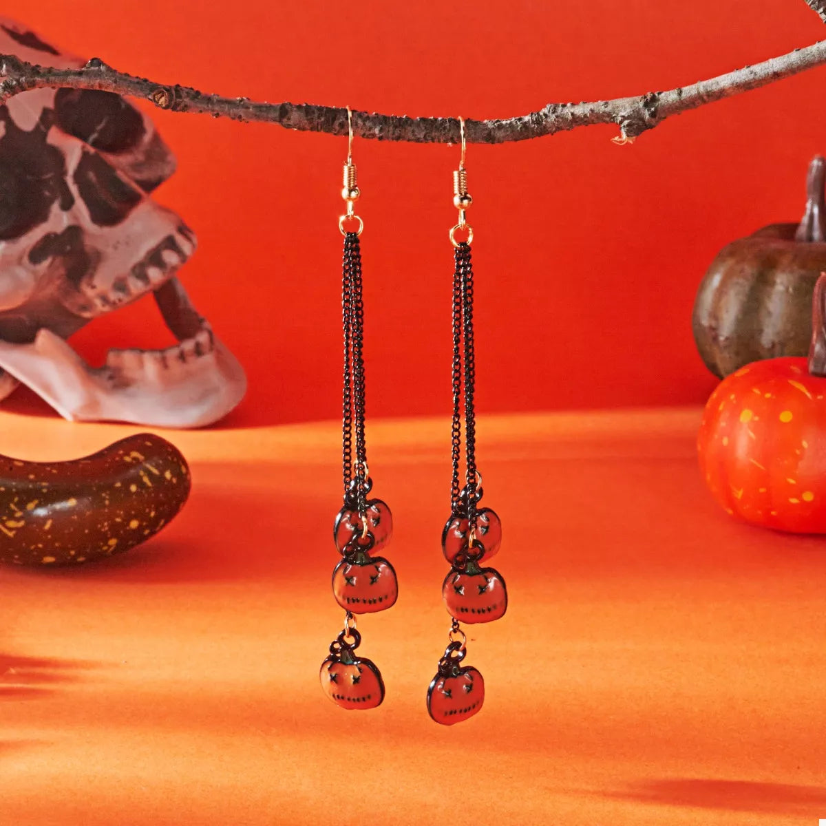 Fashorio Orange / One Size Halloween Pumpkin Chain Drop Earrings