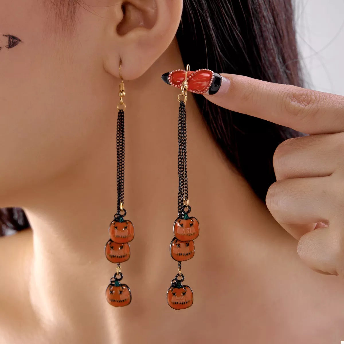 Fashorio Orange / One Size Halloween Pumpkin Chain Drop Earrings