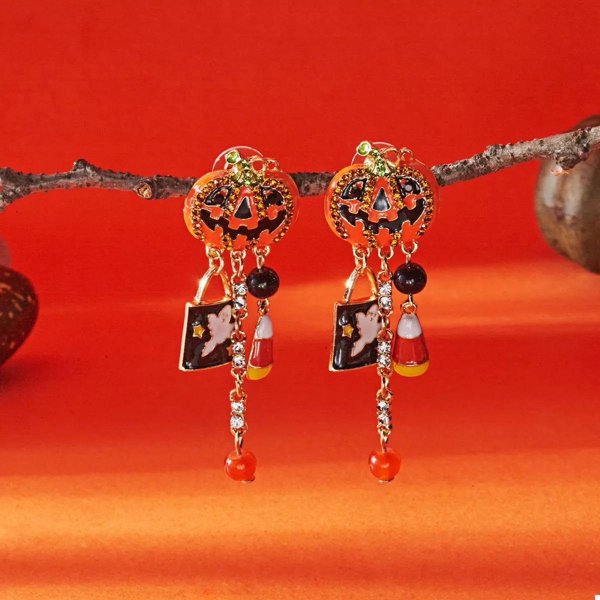 Fashorio Orange / One Size Halloween Pumpkin Drop Earrings