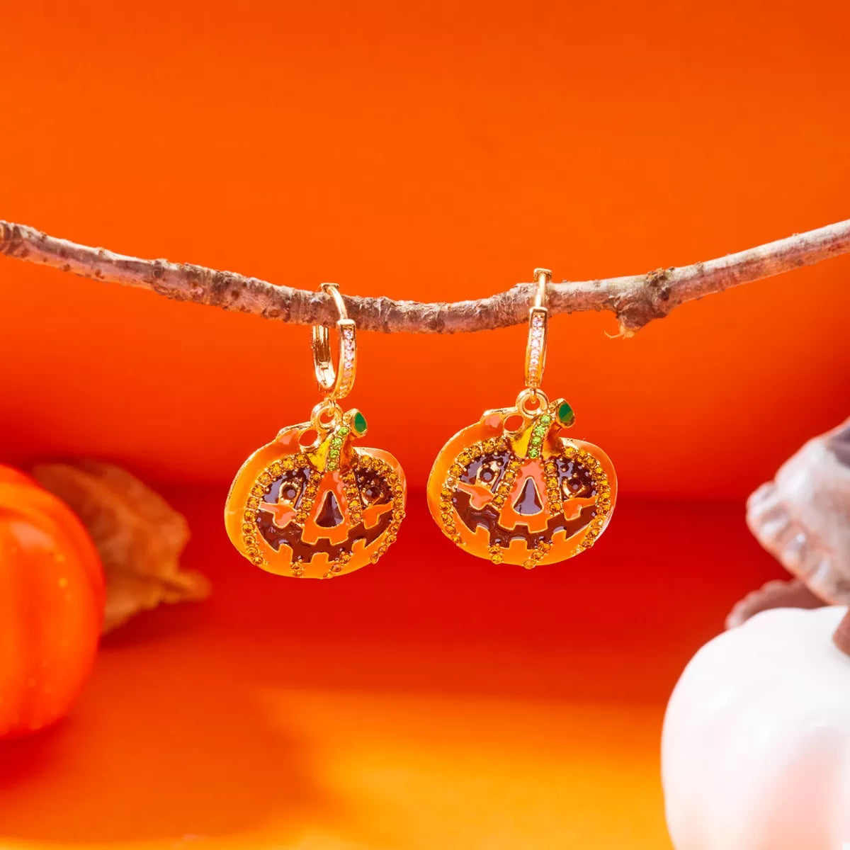 Fashorio Orange / One Size Halloween Pumpkin Drop Earrings