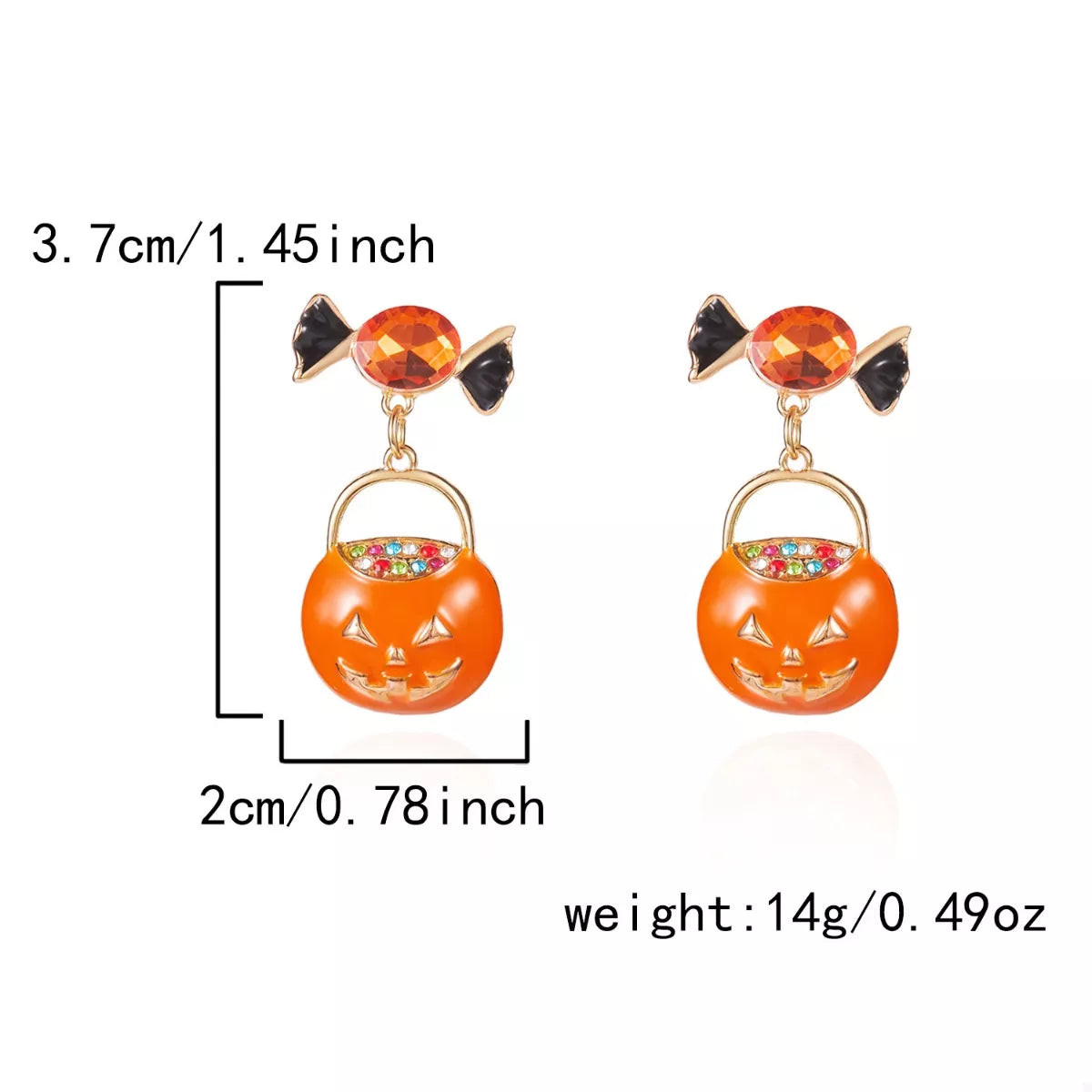 Fashorio Orange / One Size Halloween Rhinestone Pumpkin Dangle Earrings