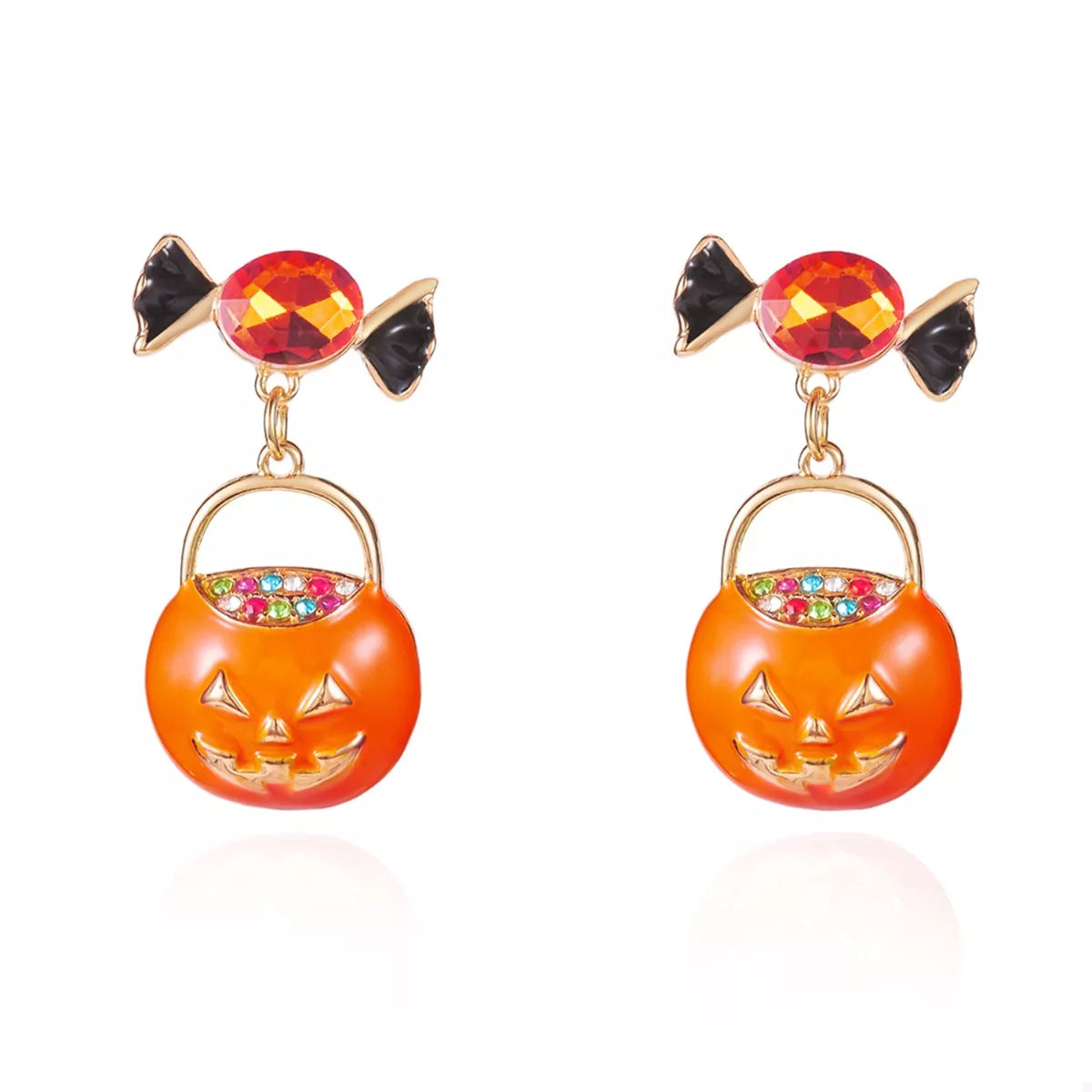 Fashorio Orange / One Size Halloween Rhinestone Pumpkin Dangle Earrings
