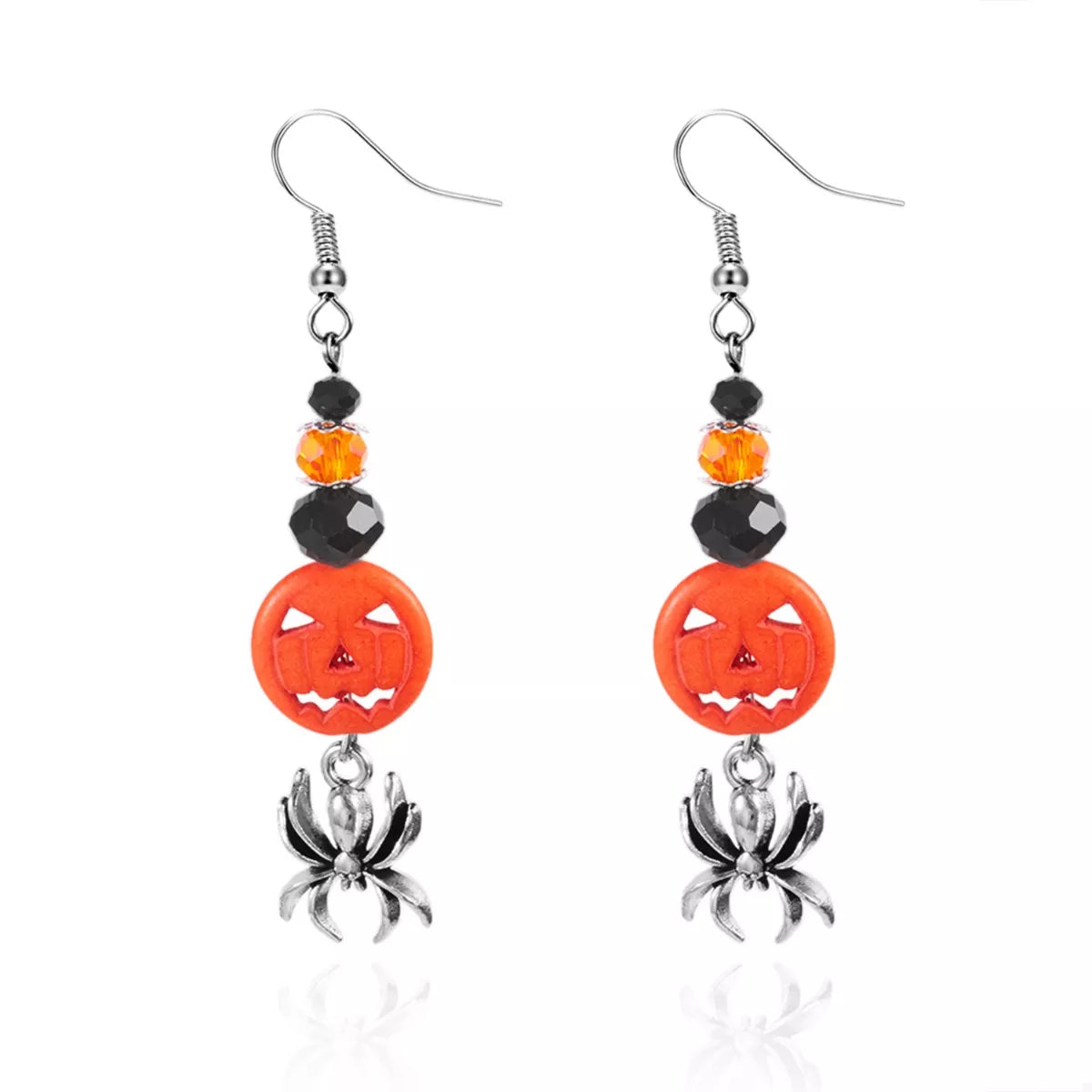 Fashorio Orange / One Size Halloween Spider Pumpkin Drop Earrings