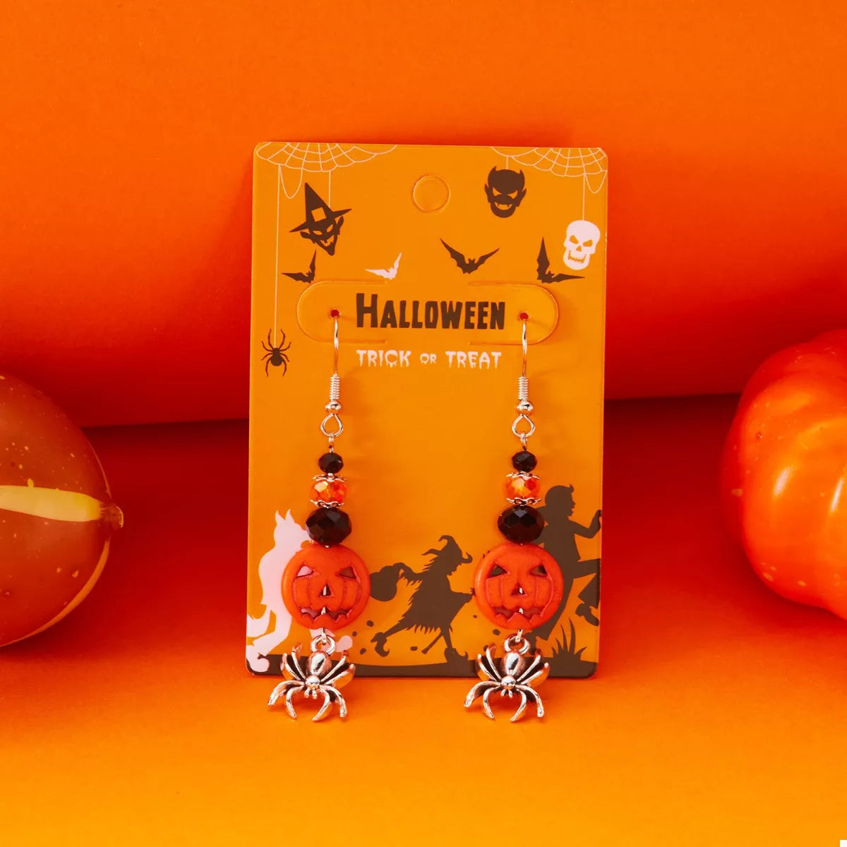 Fashorio Orange / One Size Halloween Spider Pumpkin Drop Earrings