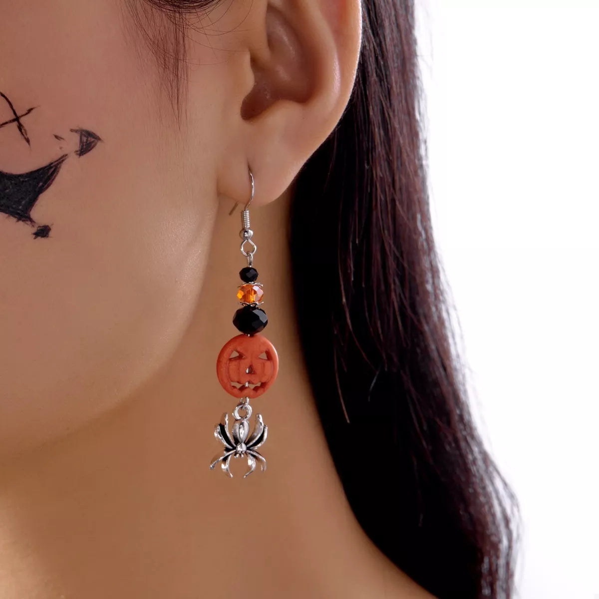 Fashorio Orange / One Size Halloween Spider Pumpkin Drop Earrings