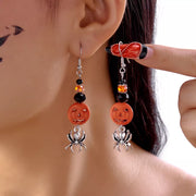 Fashorio Orange / One Size Halloween Spider Pumpkin Drop Earrings