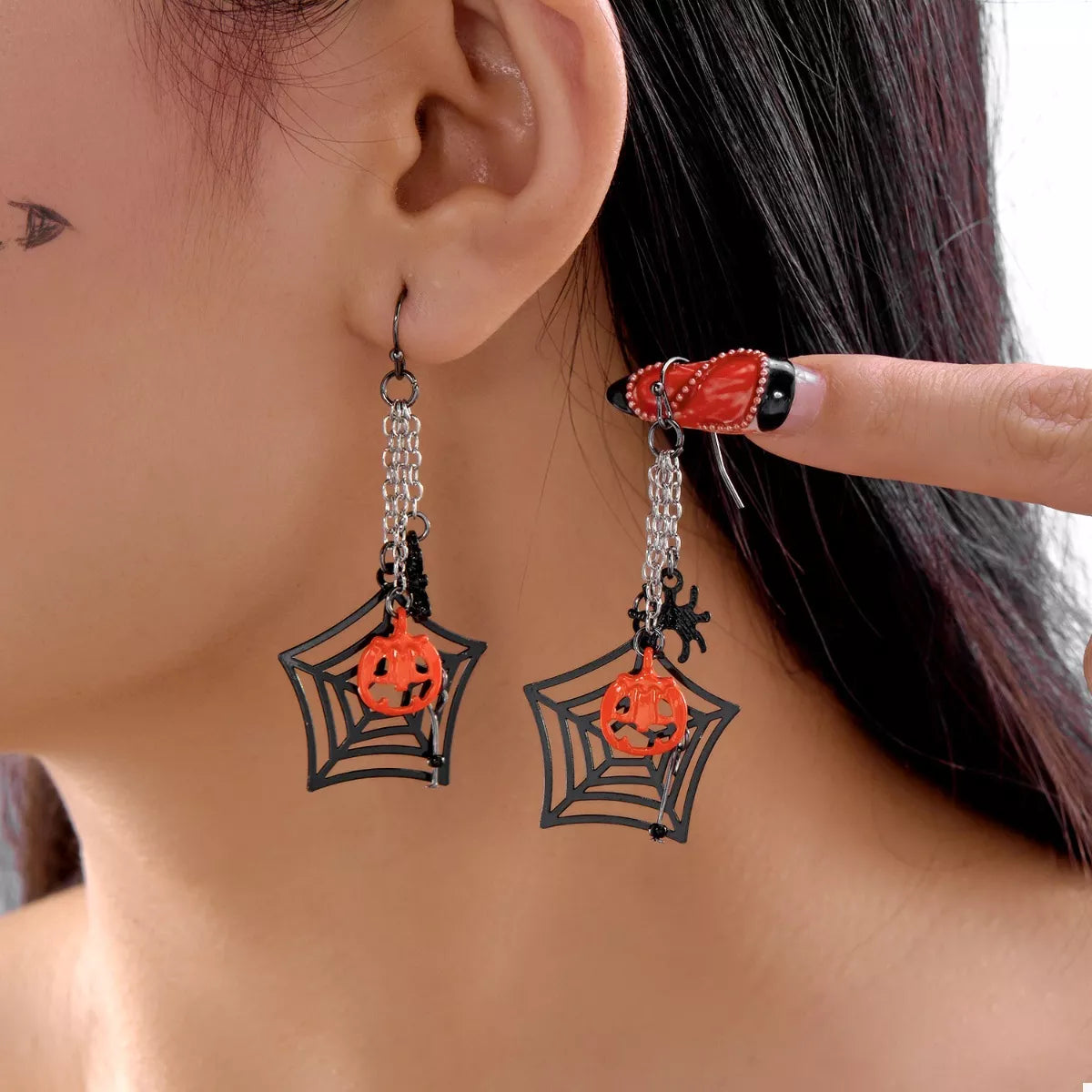 Fashorio Orange / One Size Halloween Spider Web Earrings