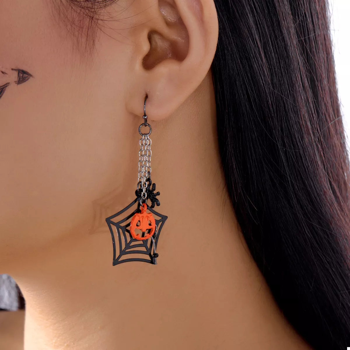 Fashorio Orange / One Size Halloween Spider Web Earrings