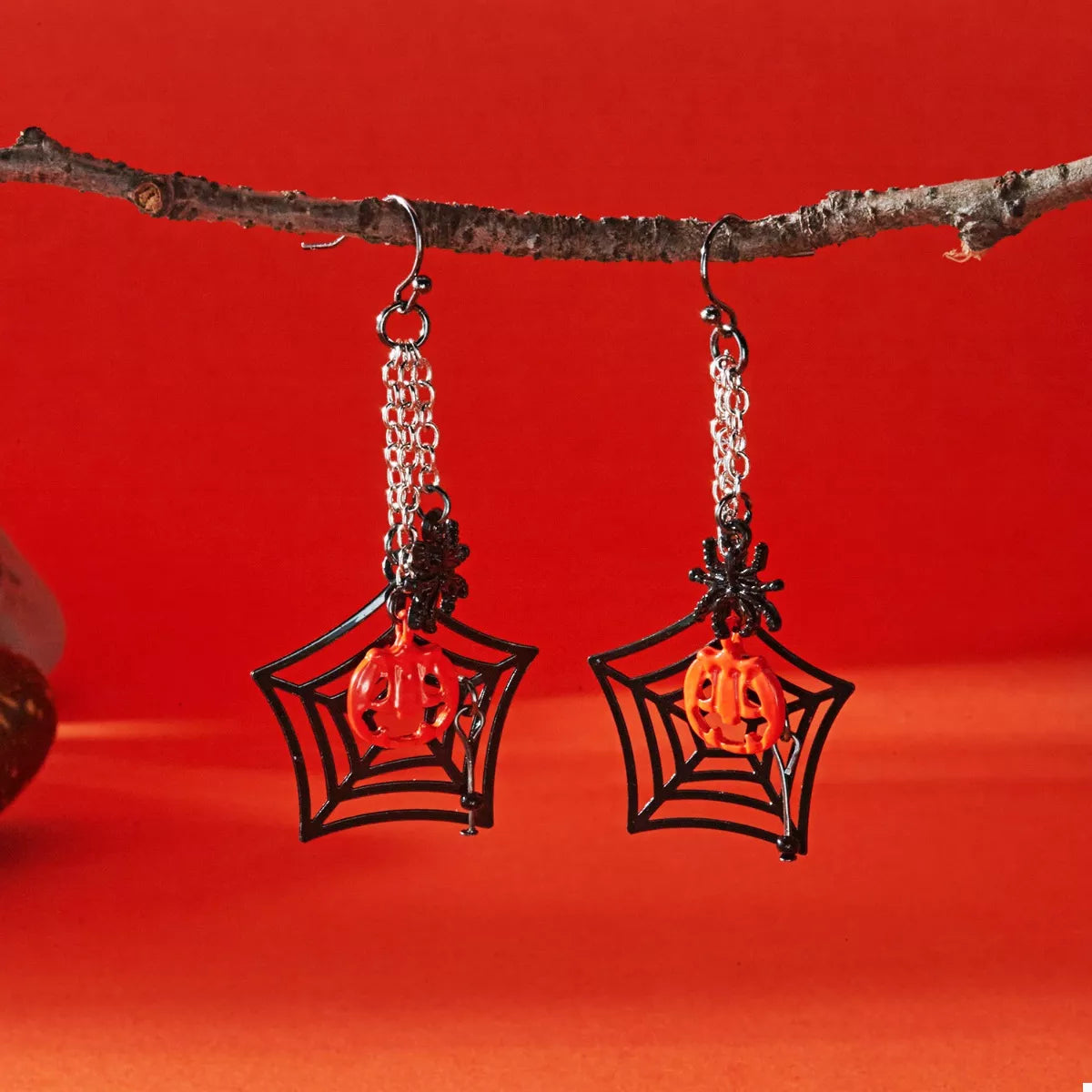 Fashorio Orange / One Size Halloween Spider Web Earrings