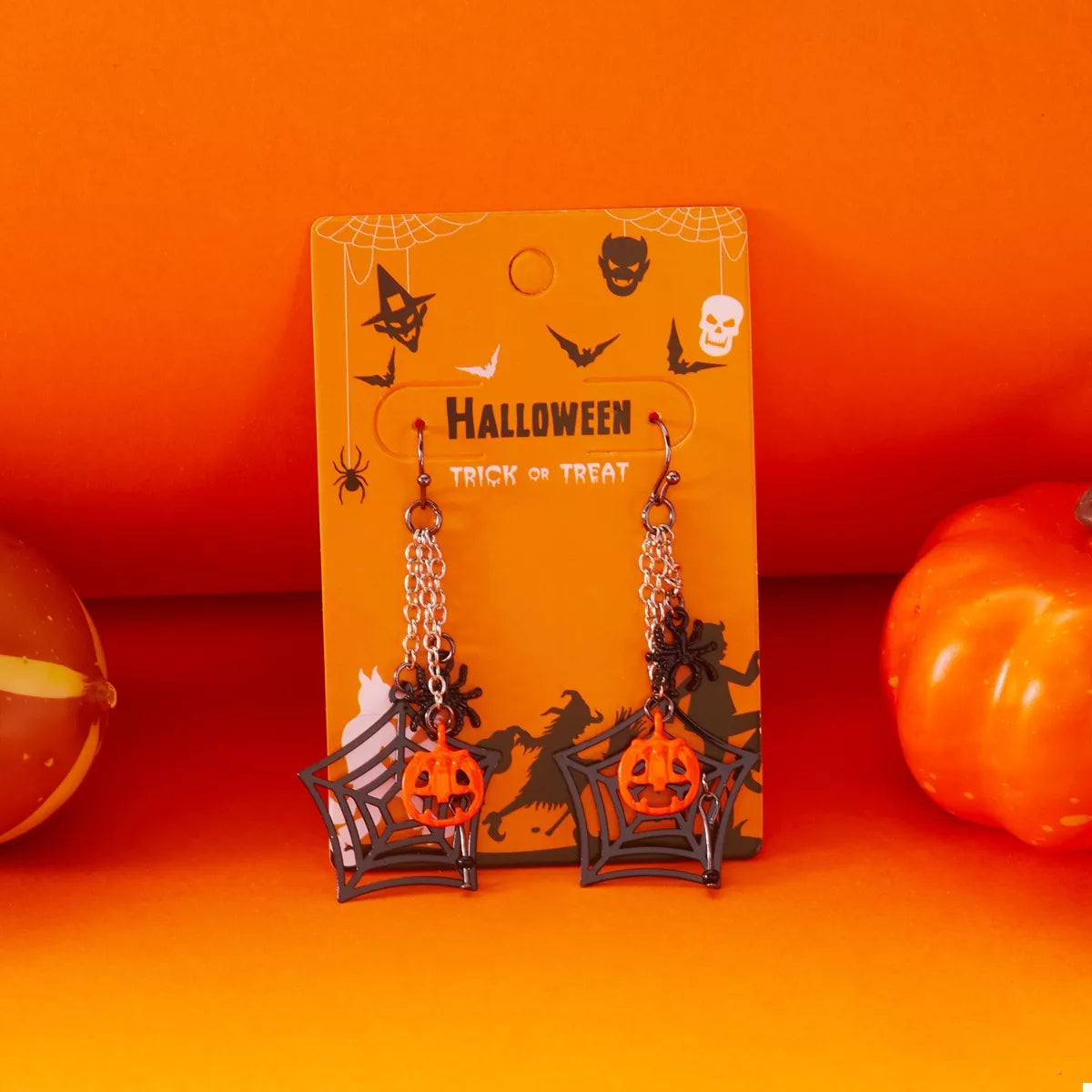 Fashorio Orange / One Size Halloween Spider Web Earrings