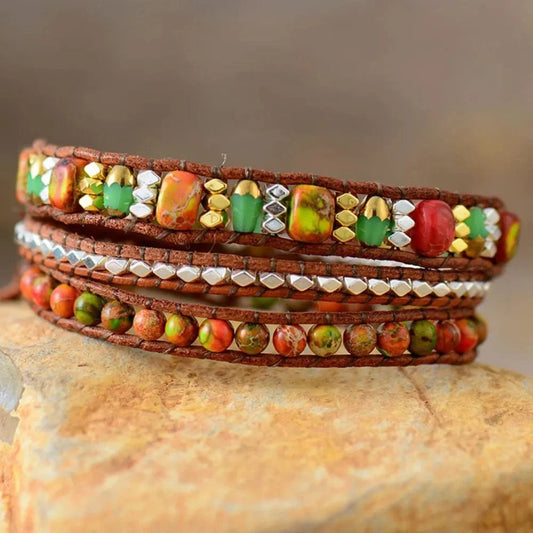 Natural Stone Woven Bracelet Orange One Size - Fashorio