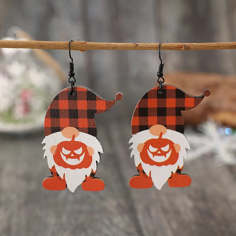 Fashorio Orange / One Size Wooden Dwarfs Pumpkin Dangle Earrings