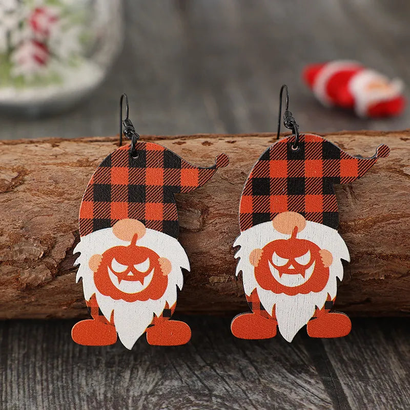 Fashorio Orange / One Size Wooden Dwarfs Pumpkin Dangle Earrings