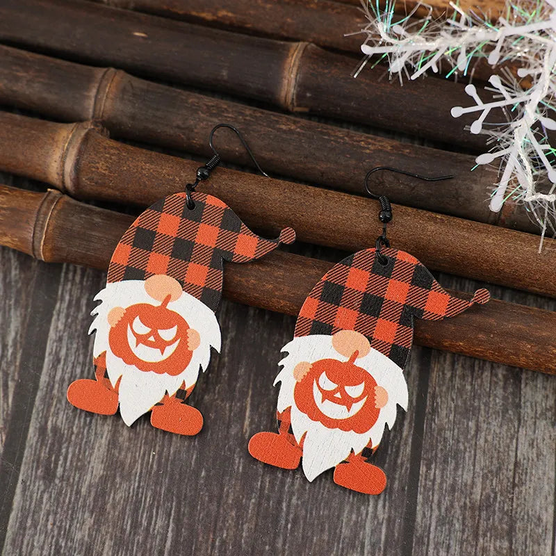 Fashorio Orange / One Size Wooden Dwarfs Pumpkin Dangle Earrings