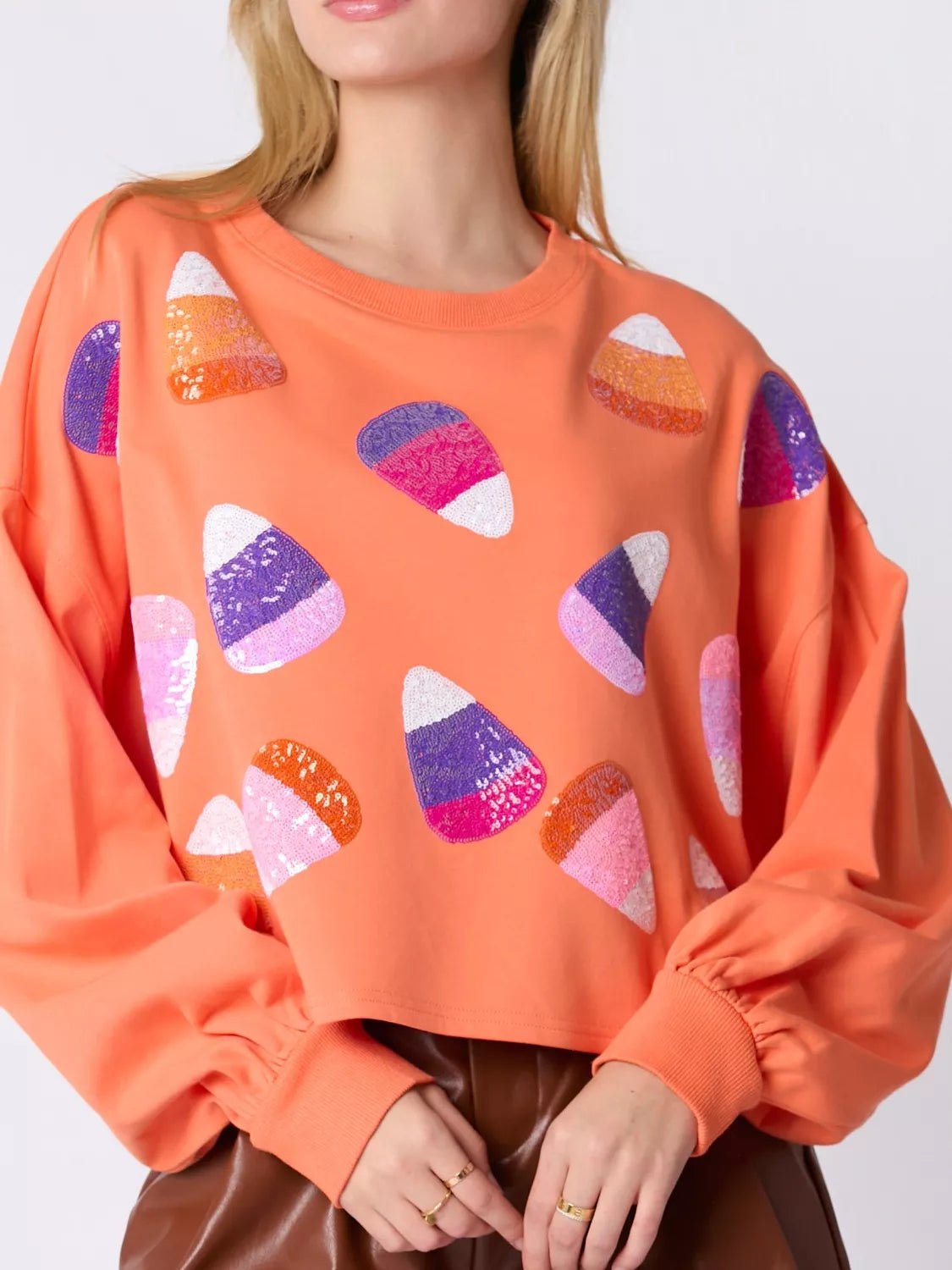 Fashorio Orange / S Halloween Candy Sequin Long-Sleeve Sweatshirt
