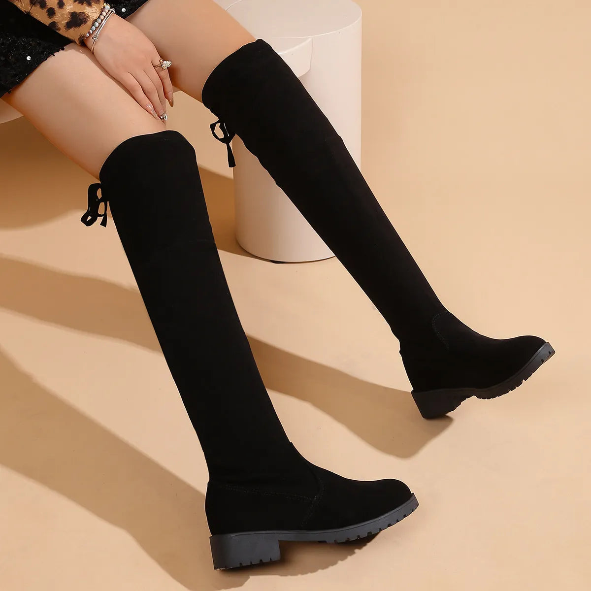 Fashorio Over-the-Knee Boots with Back Lace-Up Detail