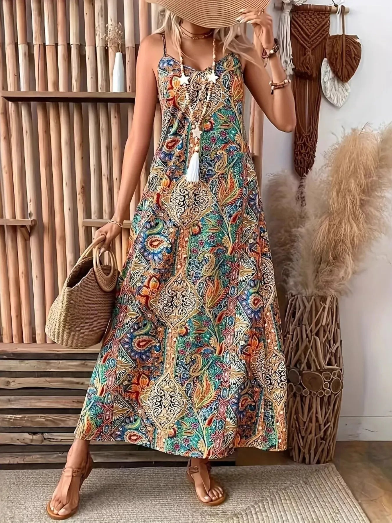 Fashorio Paisley Print V-Neck Maxi Dress
