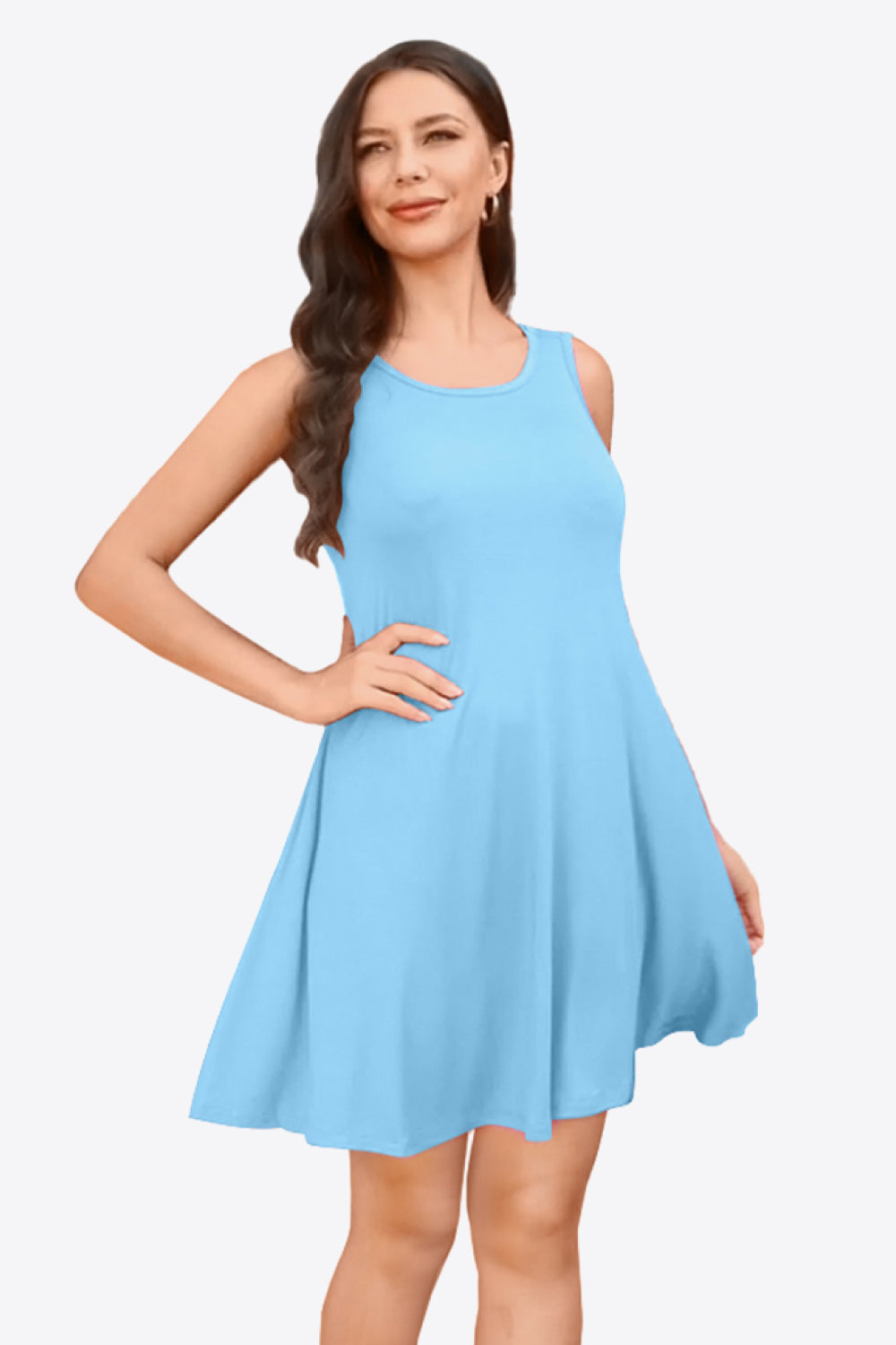 Fashorio Pastel  Blue / S Full Size Round Neck Sleeveless Dress with Pockets