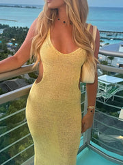 Fashorio Pastel Yellow / S Backless Cutout Scoop Neck Cover-Up Dress