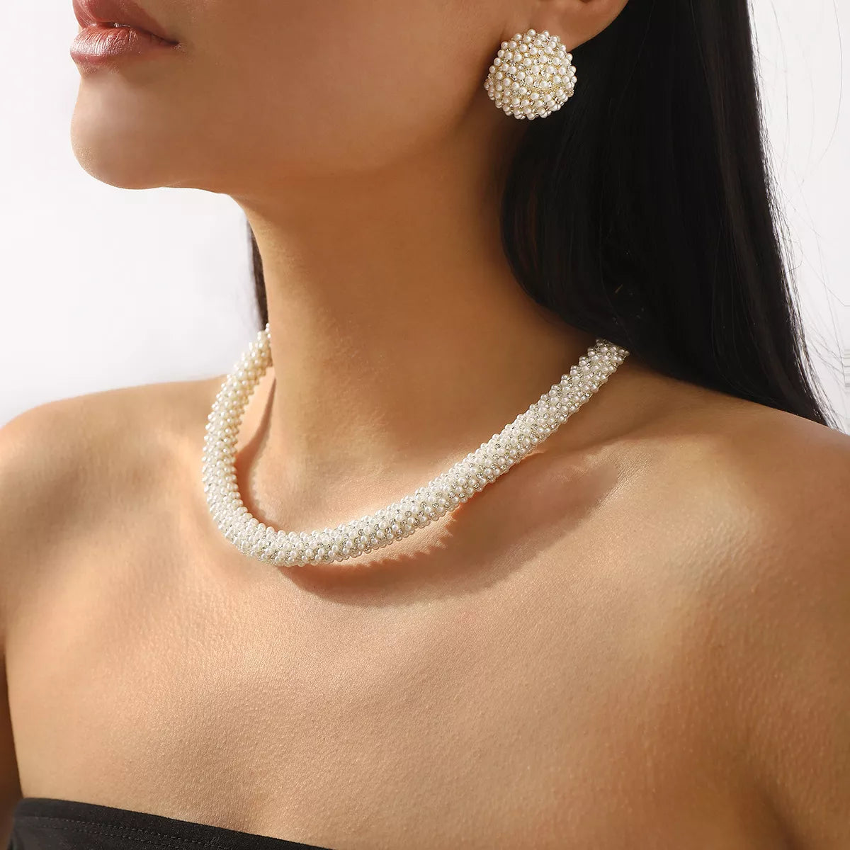 Fashorio Pearl Embellished Earrings and Necklace Jewelry Set