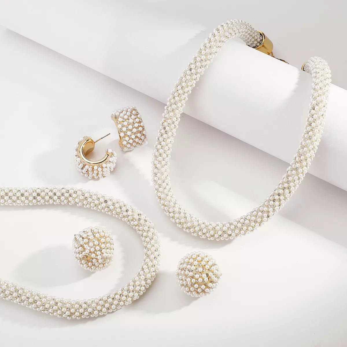 Fashorio Pearl Embellished Earrings and Necklace Jewelry Set