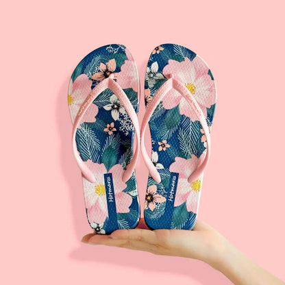 Floral Print Summer Toe Post Slippers Pink - Fashorio