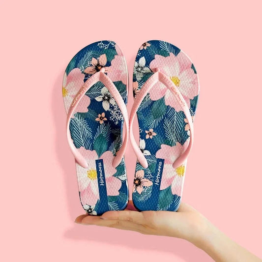 Floral Print Summer Toe Post Slippers Pink - Fashorio