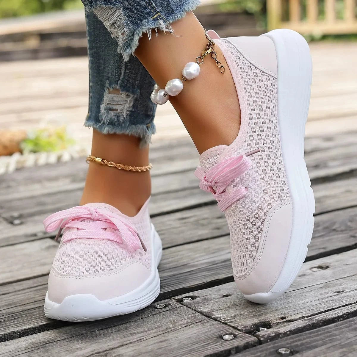 Breathable Mesh Sneakers Pink - Fashorio