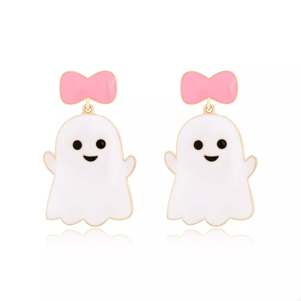 Fashorio Pink And White / onesize Halloween Ghost Dangle Earrings with Bow