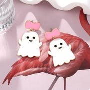 Fashorio Pink And White / onesize Halloween Ghost Dangle Earrings with Bow