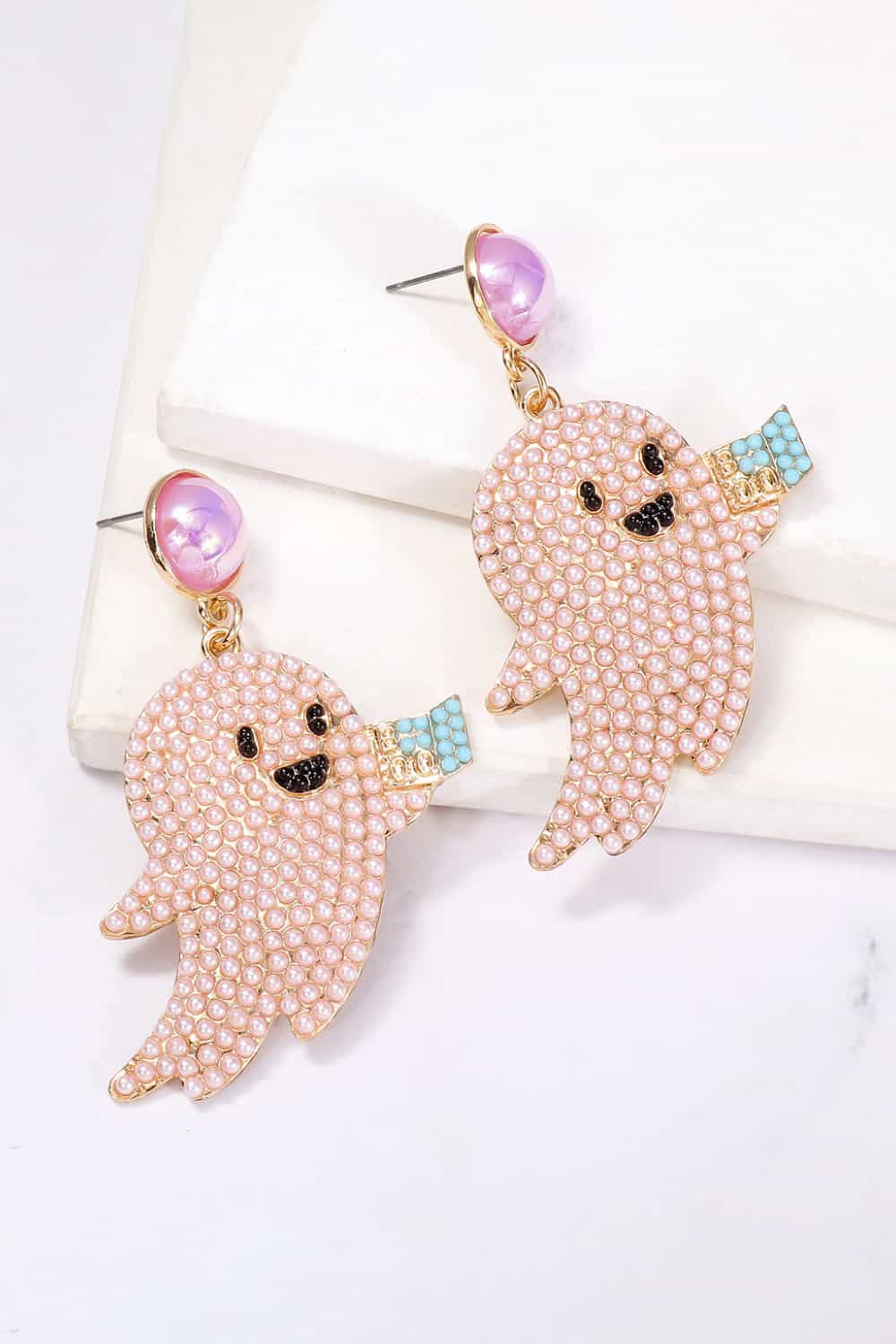 Fashorio Pink / One Size Ghost Shape Synthetic Pearl Dangle Earrings
