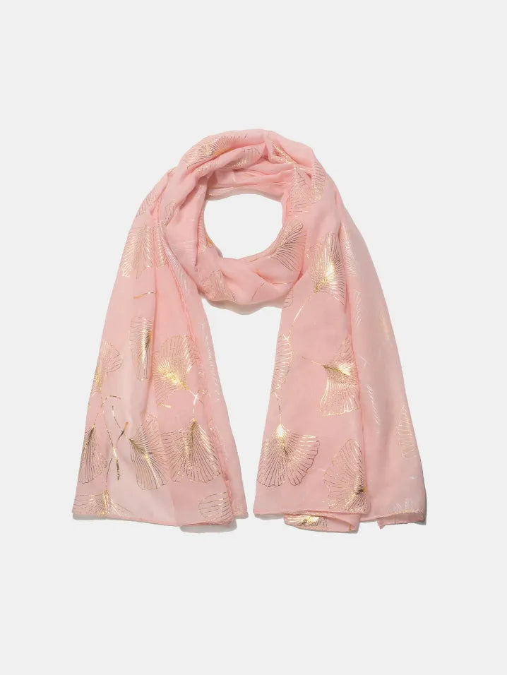 Fashorio Pink / One Size Ginkgo Leaf Polyester Scarf