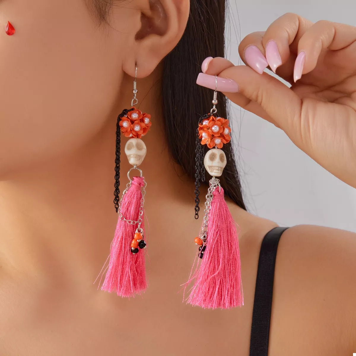 Fashorio Pink / One Size Halloween Ghost Tassel Drop Earrings