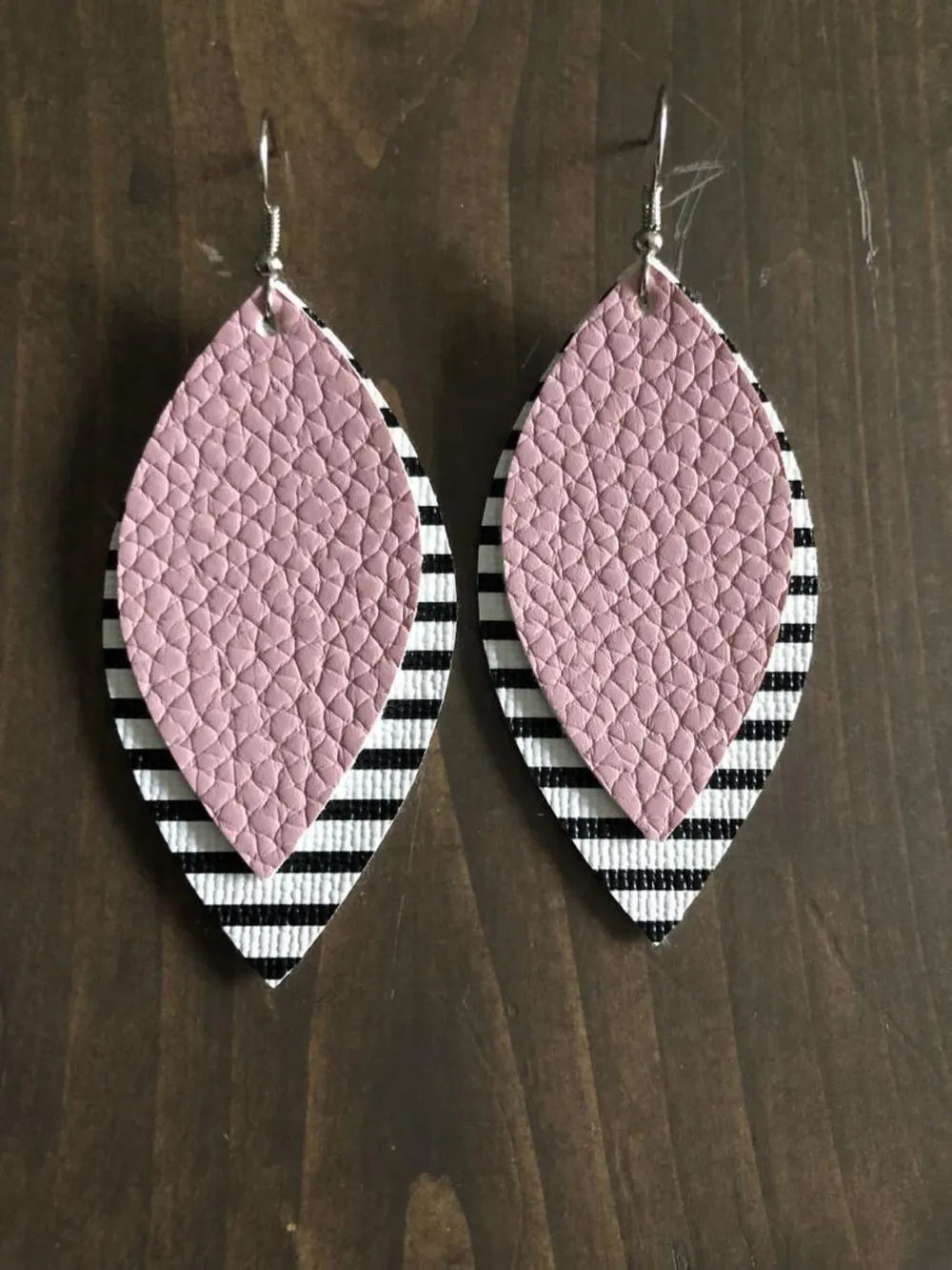 Fashorio Pink / One Size PU Leather Leaf Dangle Earrings