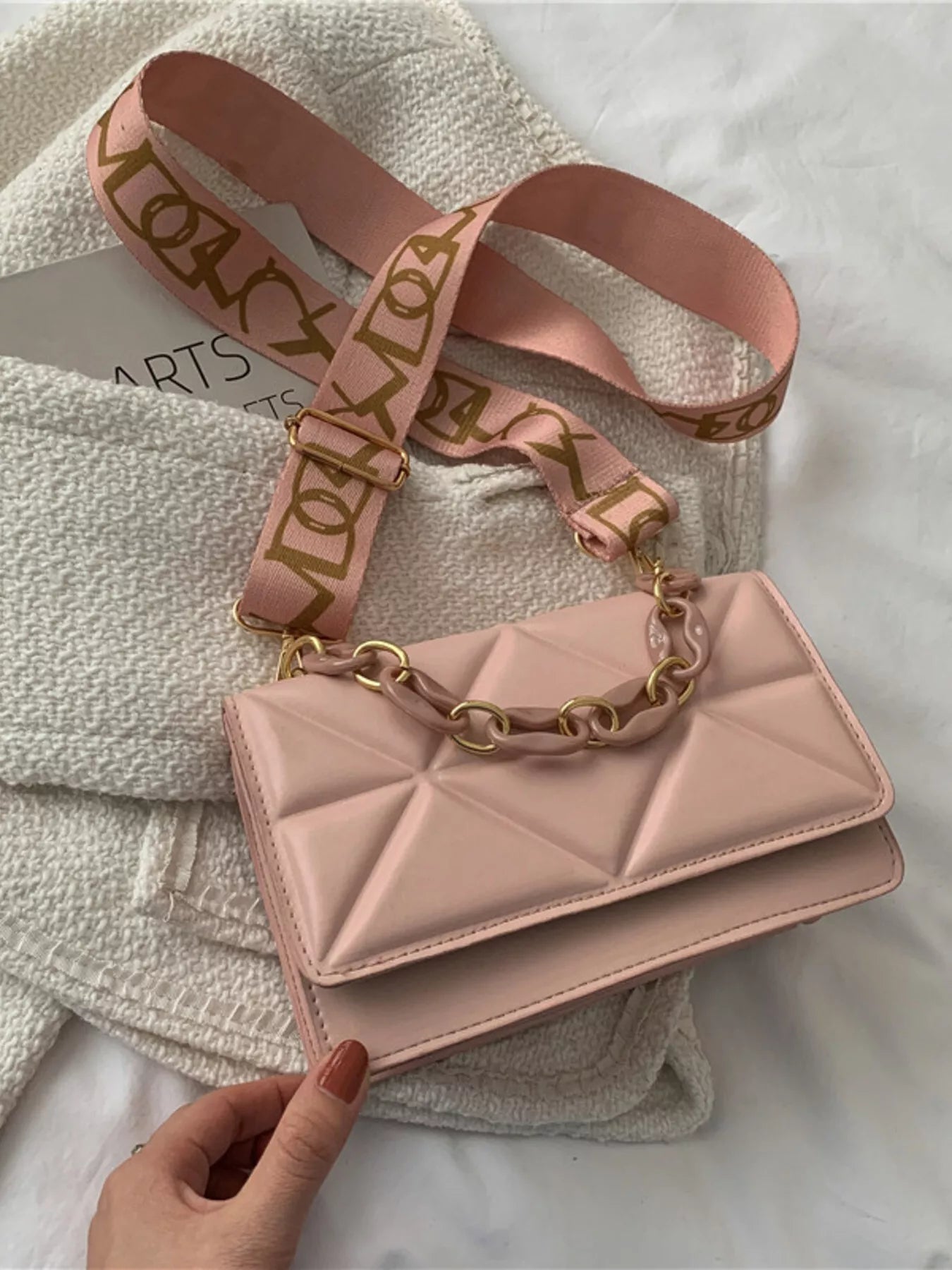 Fashorio Pink / One Size Quilted Adjustable Strap Crossbody Bag