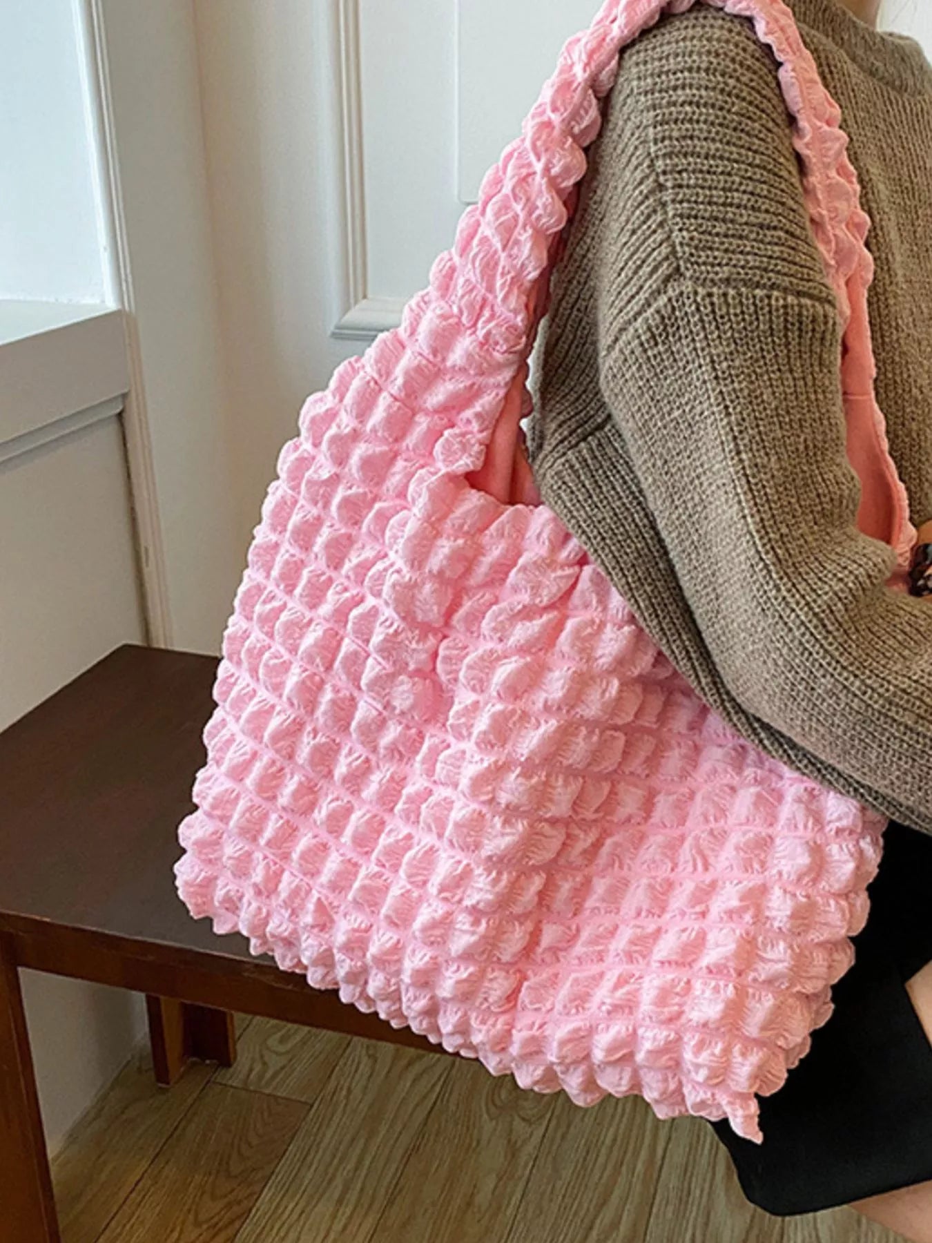 Fashorio Pink / One Size Textured Ruched Shoulder Bag