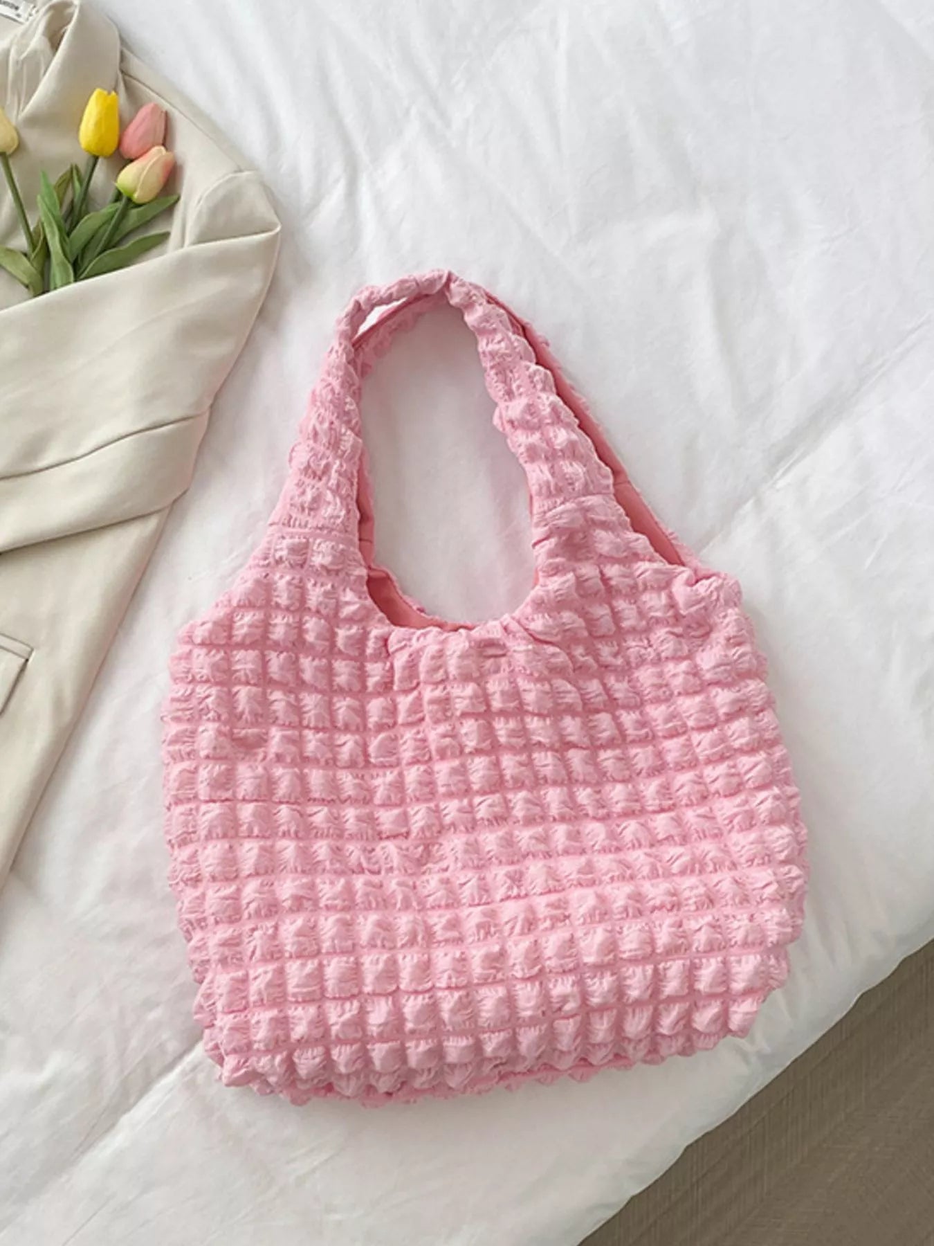 Fashorio Pink / One Size Textured Ruched Shoulder Bag