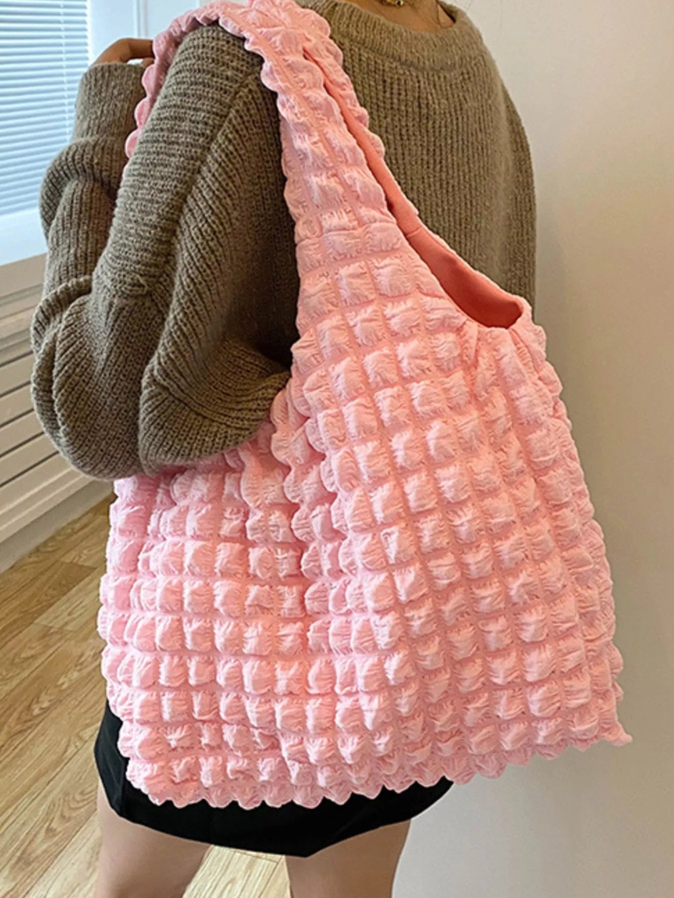 Fashorio Pink / One Size Textured Ruched Shoulder Bag