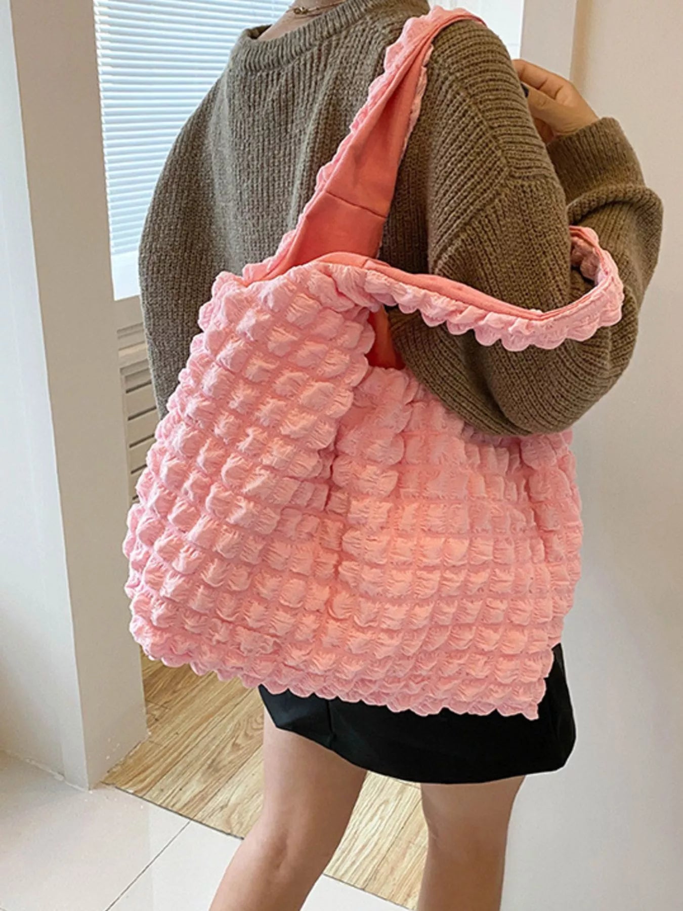 Fashorio Pink / One Size Textured Ruched Shoulder Bag