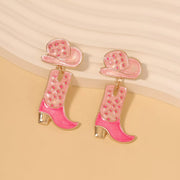 Fashorio Pink / onesize Cowgirl Boot and Hat Dangle Earrings