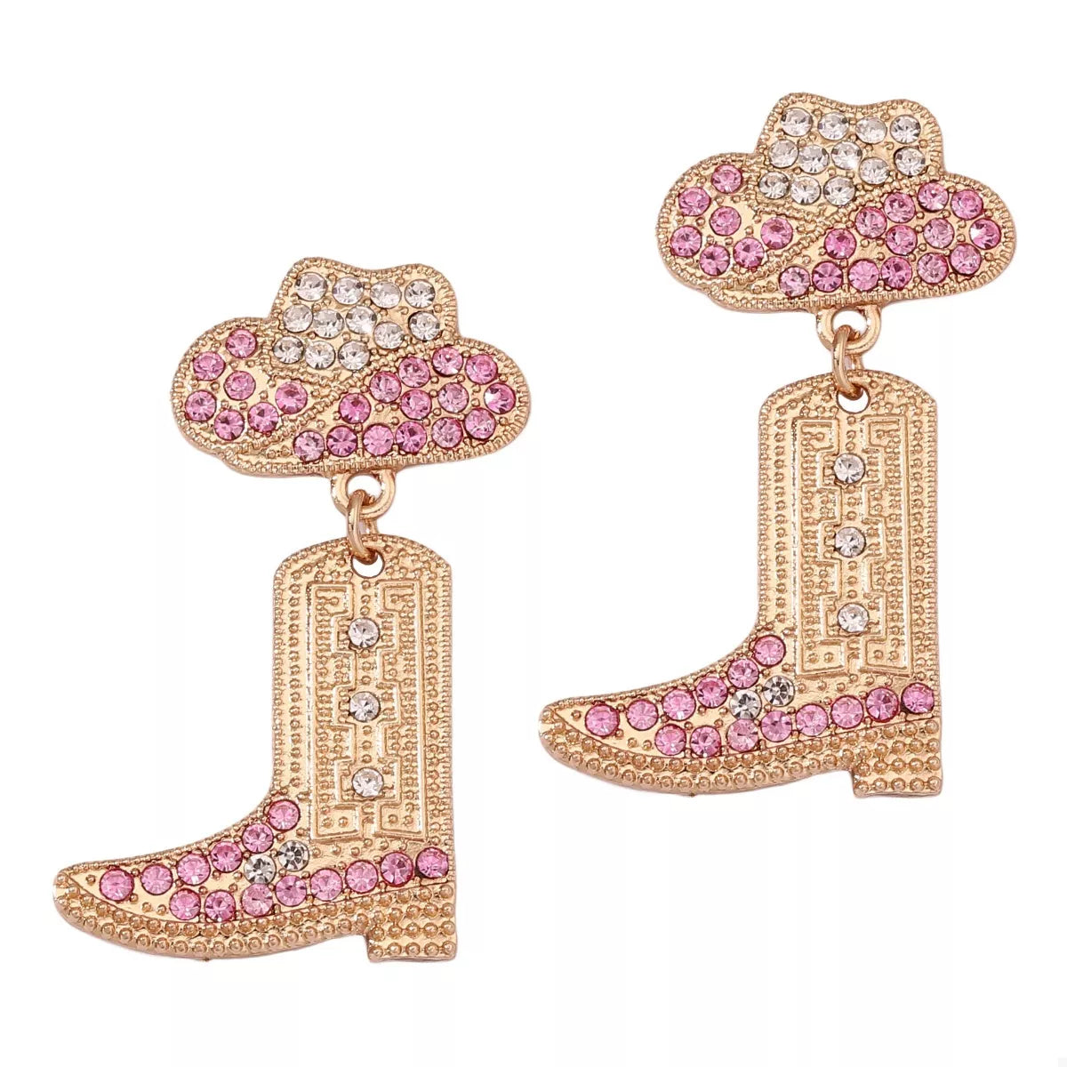 Fashorio Pink / onesize Rhinestone Cowboy Boot Dangle Earrings