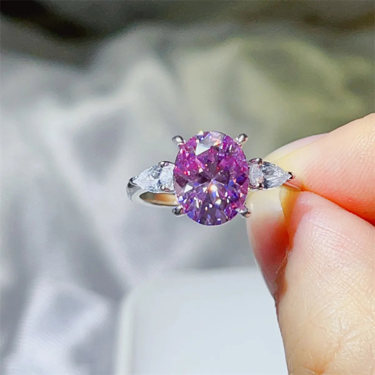 Fashorio Pink Purple / 5 3 Carat Moissanite 925 Sterling Silver Ring