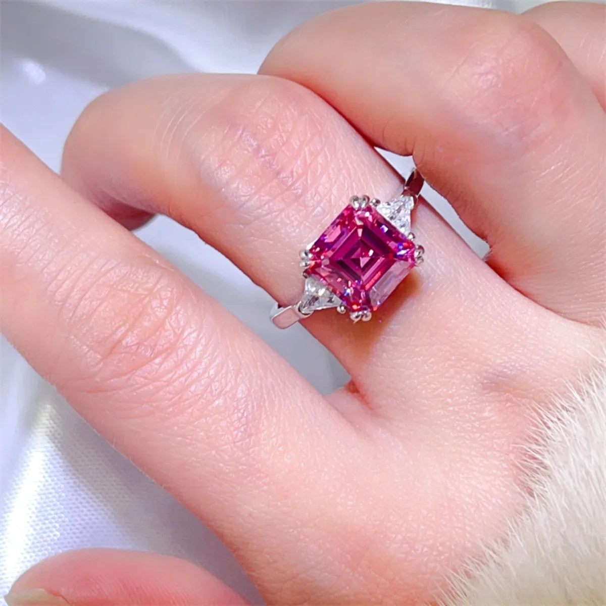 Fashorio Pink Purple / 5 3 Carat Moissanite 925 Sterling Silver Ring