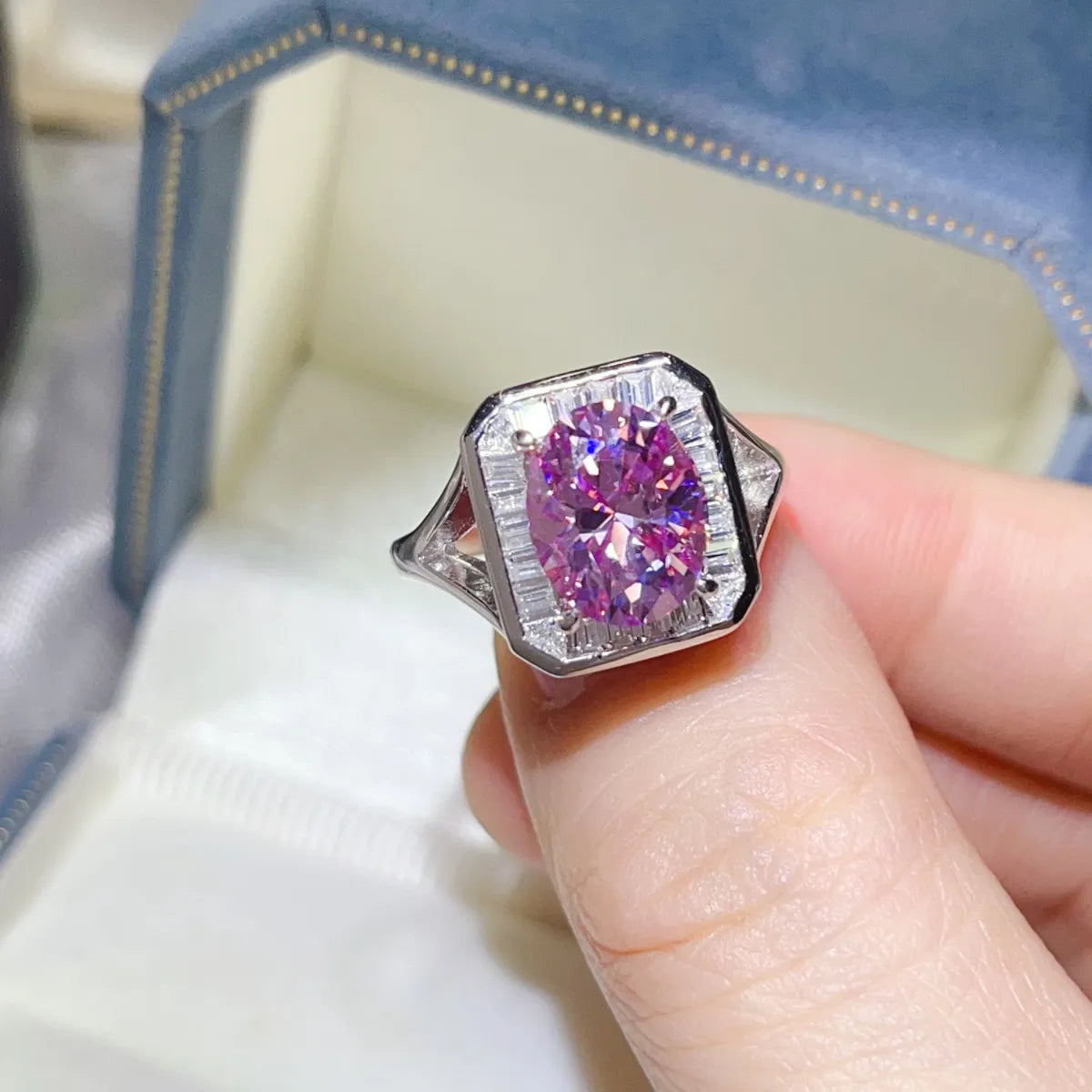 Fashorio Pink Purple / 5 3 Carat Moissanite Square Ring