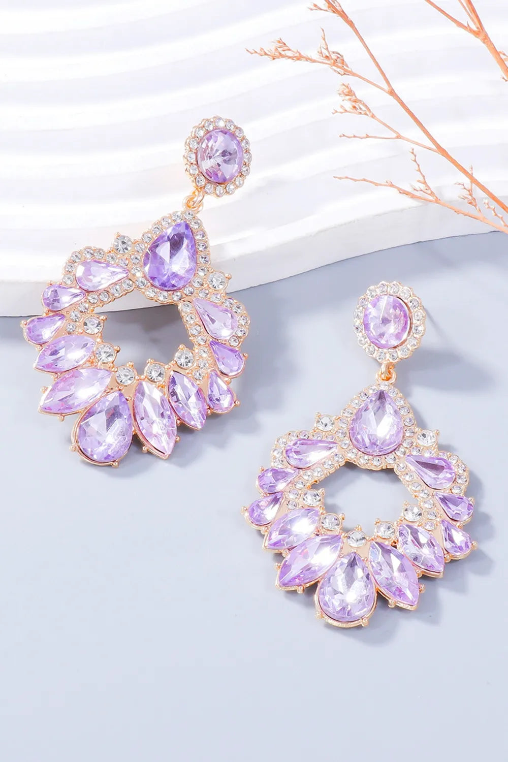 Fashorio Pink Purple / One Size Alloy Rhinestone Dangle Earrings