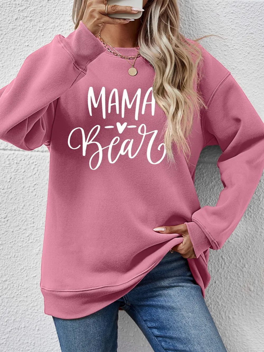 Fashorio Pink Purple / S Letter Graphic Round Neck Long Sleeve Sweatshirt